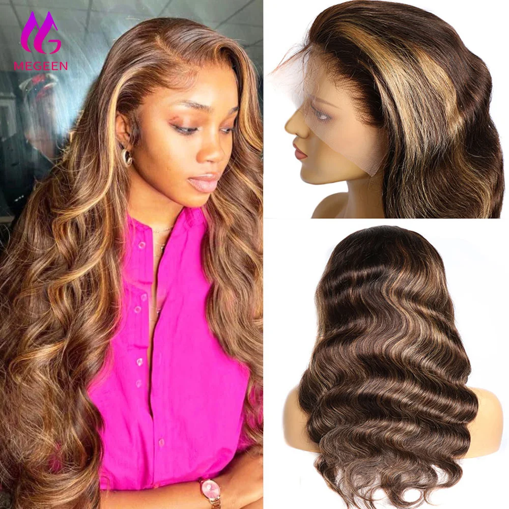 Megeen 100% Human Hair Colored Body Wave 13X4 Lace Front Wig Human Hair Pre Plucked Highlight P4/27 Honey Blonde Lace Front Wigs 
Megeen 100% Human Hair Colored Body Wave 13X4 Lace Front Wig Human Hair Pre Plucked Highlight P4/27 Honey Blonde Lace Front Wigs