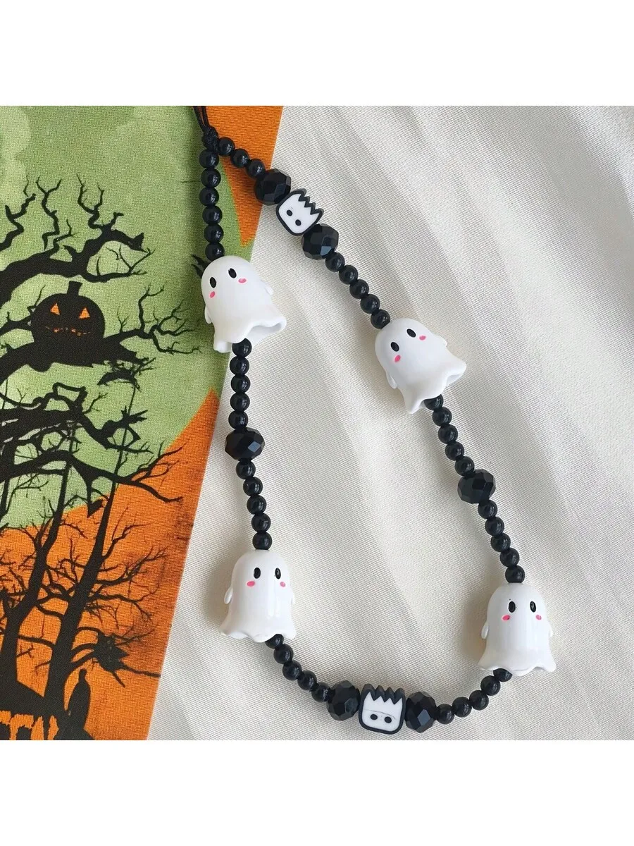 Ghost Themed Phone Lanyard With Black Beads Adjustable Strap For Smartphones Tablets Halloween Accessory
Ghost Themed Phone Lanyard With Black Beads Adjustable Strap For Smartphones Tablets Halloween Accessory