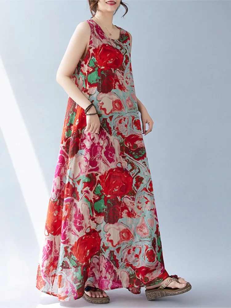 2025 New Summer Vintage Sleeveless Printed Dresses For Women Fashion Casual O Neck Bohemian Loose Holiday Beach Loose Long Dress
2025 New Summer Vintage Sleeveless Printed Dresses For Women Fashion Casual O Neck Bohemian Loose Holiday Beach Loose Long Dress