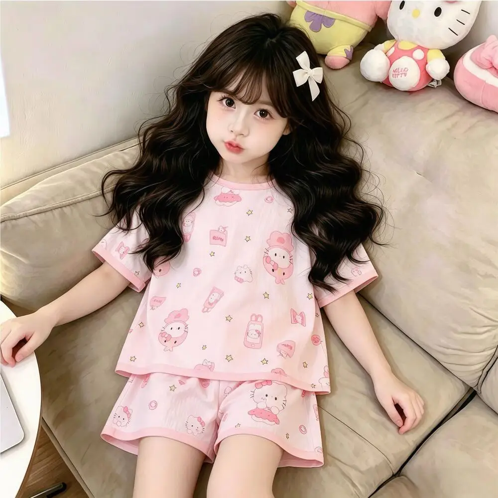 Sanrio Hello Kitty Summer Children's Pajamas Girls Short-Sleeved Cartoon Two-Piece Set Sweet Princess Style Thin Home Clothes
Sanrio Hello Kitty Summer Children's Pajamas Girls Short-Sleeved Cartoon Two-Piece Set Sweet Princess Style Thin Home Clothes