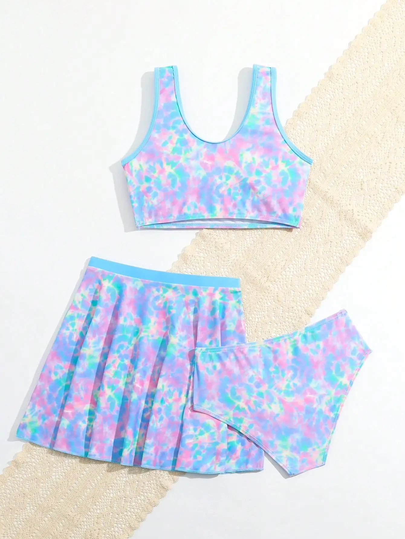 Tie Dye Print Summer Bikini Set With Pleated Skirt Women Swimwear
Tie Dye Print Summer Bikini Set With Pleated Skirt Women Swimwear