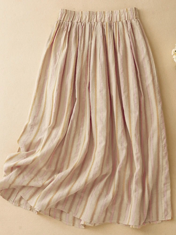 Summer New High Waist Stripe Linen Double Layer A-Line Skirt Women's Lightweight Cotton Linen Midi Skirt Ele Simple Sle
Summer New High Waist Stripe Linen Double Layer A-Line Skirt Women's Lightweight Cotton Linen Midi Skirt Ele Simple Sle