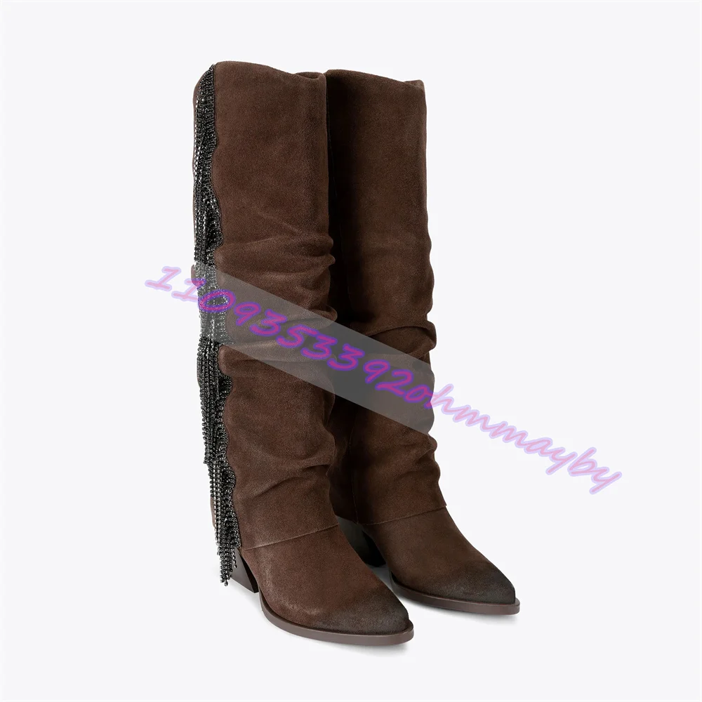 Women Western Cowgirl Knee High Boots Faux Suede Slouchy Pointed Toe Block Heel Rhinestone Fringe Tassel Long Cowboy Boots 46
Women Western Cowgirl Knee High Boots Faux Suede Slouchy Pointed Toe Block Heel Rhinestone Fringe Tassel Long Cowboy Boots 46