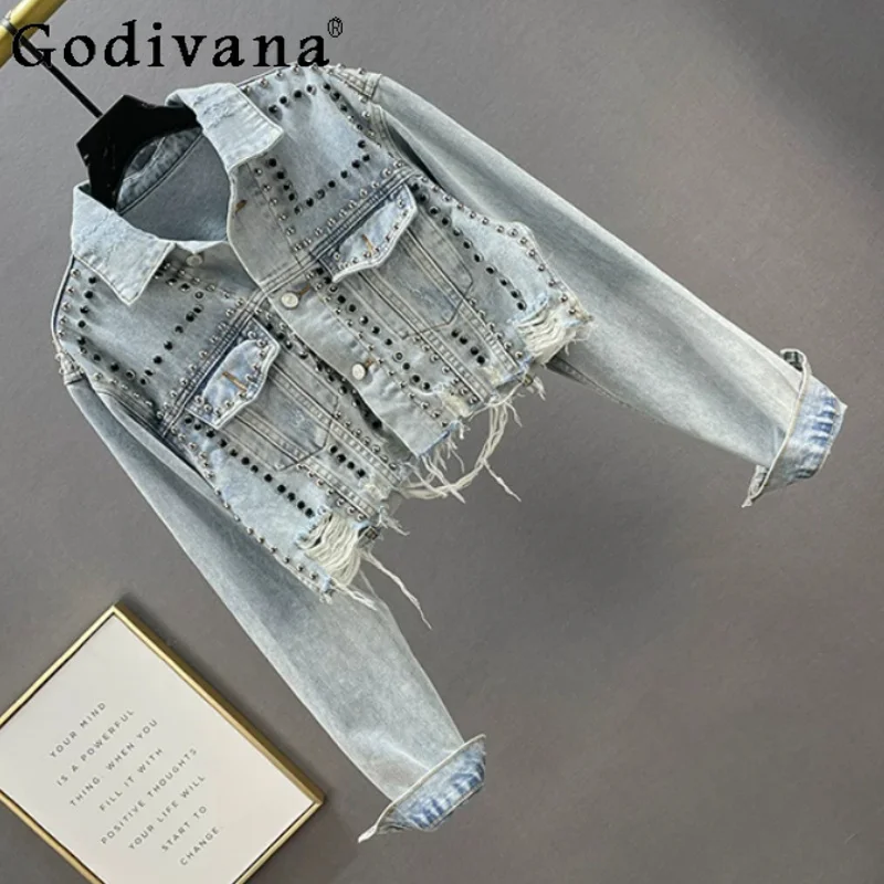 Fashion Versatile Personalized Riveted Denim Short Jacket Women Spring 2026 New Slim European Hot Diamond Long Sleeve Blue Tops
Fashion Versatile Personalized Riveted Denim Short Jacket Women Spring 2026 New Slim European Hot Diamond Long Sleeve Blue Tops