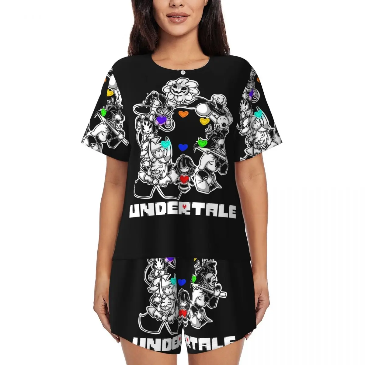 Ночная рубашка Game Undertale Determination с круглым вырезом и короткими рукавами для сна, женский мягкий пижамный комплект с короткими штанами
Ночная рубашка Game Undertale Determination с круглым вырезом и короткими рукавами для сна, женский мягкий пижамный комплект с короткими штанами