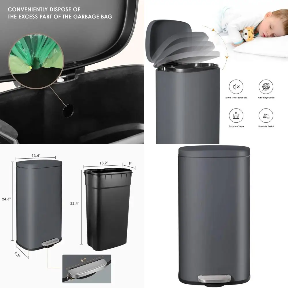 8 Gallon Grey Stainless Steel Step Trash Can with Hinged Lid and Removable Bucket for Kitchen, Bathroom, and Home Use
8 Gallon Grey Stainless Steel Step Trash Can with Hinged Lid and Removable Bucket for Kitchen, Bathroom, and Home Use