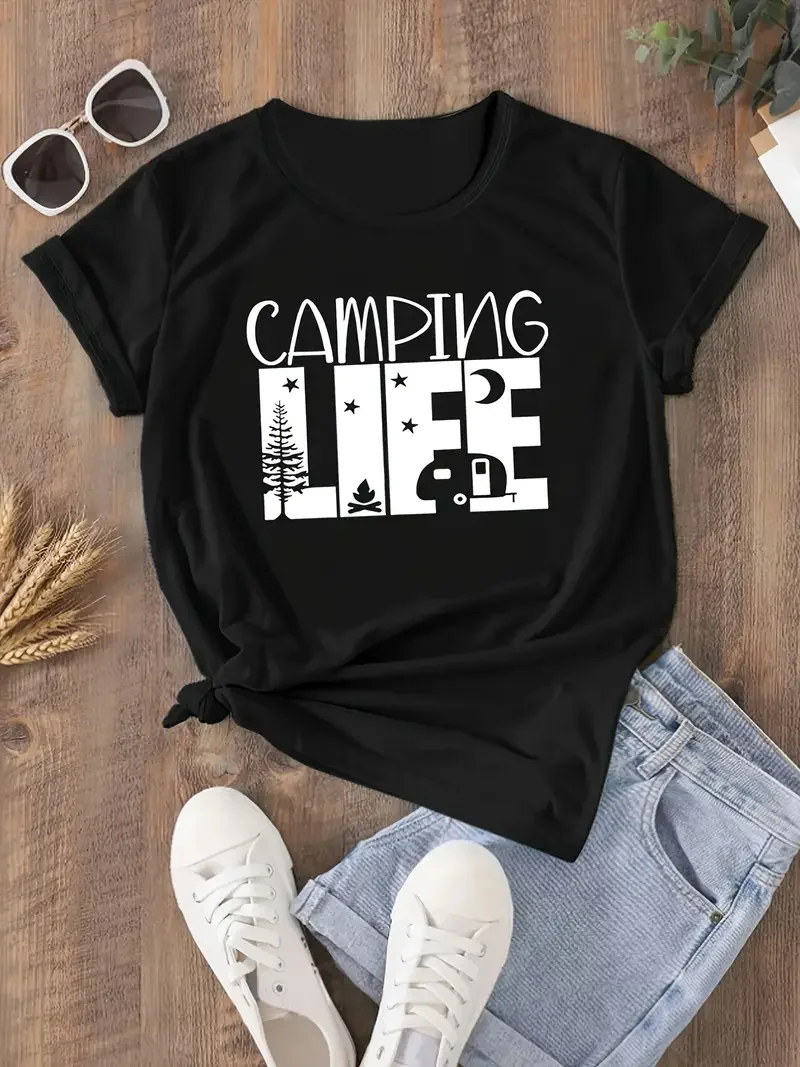 Camping style outdoor short sleeved casual women's fashion women's pattern T-shirt women's printed summer T-shirt
Camping style outdoor short sleeved casual women's fashion women's pattern T-shirt women's printed summer T-shirt