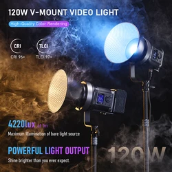 Ulanzi VL-120Bi VL-120C 120W V-Mount COB Video Light Wireless APP Control 2700K-6500K CRI>95 for Video Photography Studio Ulanzi VL-120Bi VL-120C 120W V-Mount COB Video Light Wireless APP Control 2700K-6500K CRI>95 for Video Photography Studio