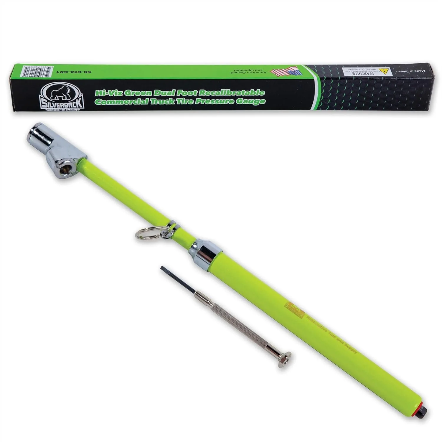 Commercial Truck Tire Pressure Gauge, Hi-Visibility Green Dual Foot, Recalibratable Heavy Duty Stick with Black Metal Bar,
Commercial Truck Tire Pressure Gauge, Hi-Visibility Green Dual Foot, Recalibratable Heavy Duty Stick with Black Metal Bar,