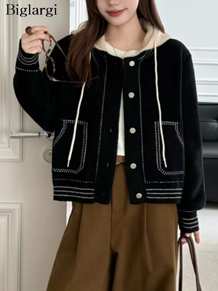 Вязаный осенне-зимний кардиган с капюшоном, женский модный принт в корейском стиле, женские кардиганы, свободные повседневные женские свитера, пальто 
Вязаный осенне-зимний кардиган с капюшоном, женский модный принт в корейском стиле, женские кардиганы, свободные повседневные женские свитера, пальто