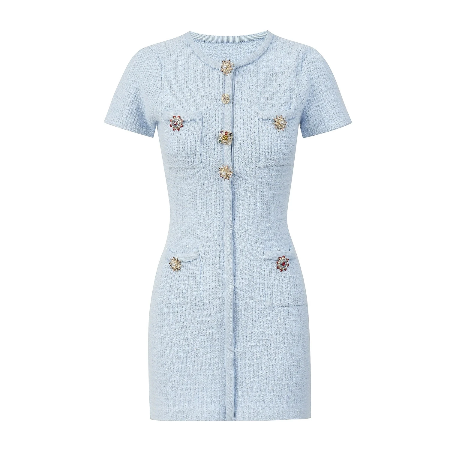 2026 Blue O Neck Short Sleeves Bodycon Women Dress Fashion Pockets Buttons Dresses For Womens 51808
2026 Blue O Neck Short Sleeves Bodycon Women Dress Fashion Pockets Buttons Dresses For Womens 51808