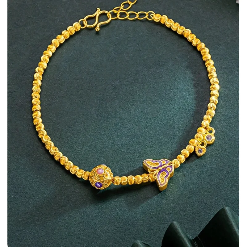 Ladies' AU999 24K Real Gold Butterfly Bracelet with Enamel Color Design and Diamond Inlay Niche Versatile Bracelet
Ladies' AU999 24K Real Gold Butterfly Bracelet with Enamel Color Design and Diamond Inlay Niche Versatile Bracelet