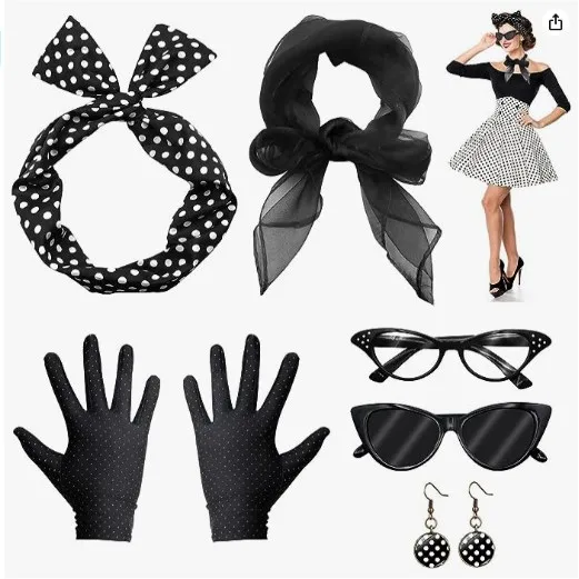 1950s Vintage Style Women's Bachelor Party Hairband Glasses Earrings Gloves Set Cosplay Costume Accessories
1950s Vintage Style Women's Bachelor Party Hairband Glasses Earrings Gloves Set Cosplay Costume Accessories
