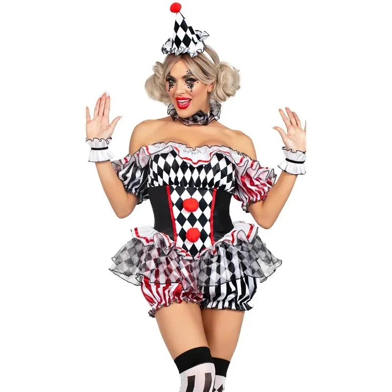 Halloween Clown Cosplay Costume Circus Jester Dress Theater Stage Suit Carnival Theme Party Role Playing Outfit for Adult Women
Halloween Clown Cosplay Costume Circus Jester Dress Theater Stage Suit Carnival Theme Party Role Playing Outfit for Adult Women