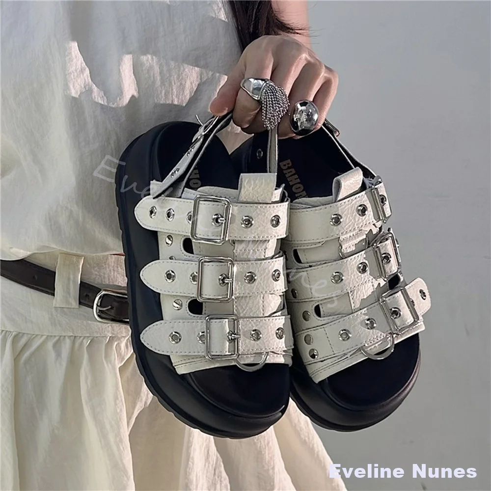 Summer Black/white Platform Rivet Sandals Women Summer Punk Height Increase Non Slip Sandals Fashion Belt Buckle Casual Sandals
Summer Black/white Platform Rivet Sandals Women Summer Punk Height Increase Non Slip Sandals Fashion Belt Buckle Casual Sandals