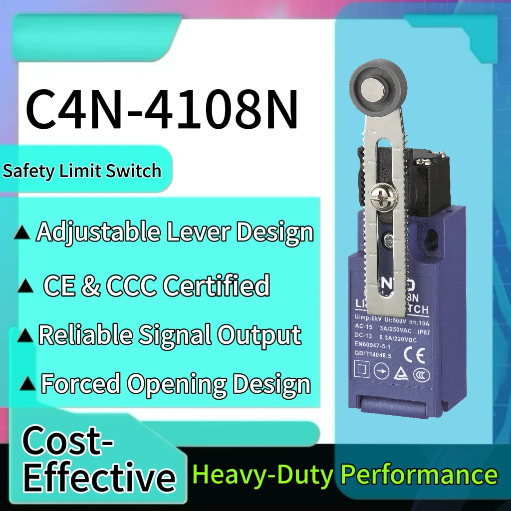 CNTD C4N-4108N Safety Limit Switch IP67 Forced Disconnect Metal Lever Metal Ball 1NO 1NC Slow Action 3A 250VAC 0.3A 220VDC
CNTD C4N-4108N Safety Limit Switch IP67 Forced Disconnect Metal Lever Metal Ball 1NO 1NC Slow Action 3A 250VAC 0.3A 220VDC