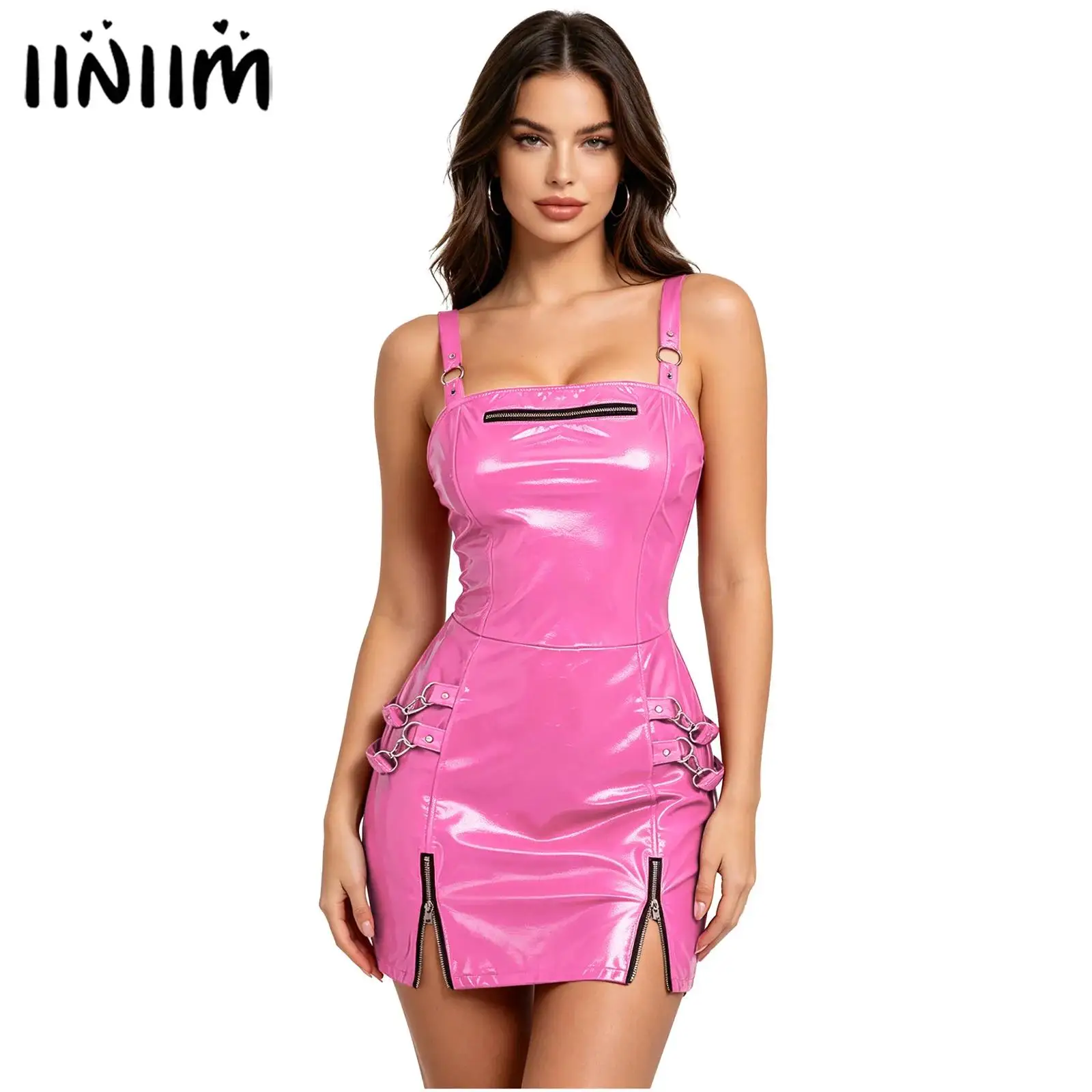Womens Glossy PU Leather Latex Mini Dress Zipper Details Sleeveless Split Hem Bodycon Sling Dress Punk Gothic Clubwear Costume
Womens Glossy PU Leather Latex Mini Dress Zipper Details Sleeveless Split Hem Bodycon Sling Dress Punk Gothic Clubwear Costume