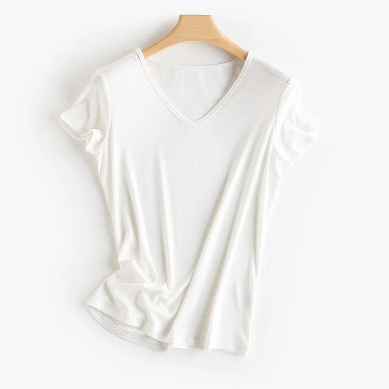New Spring Breathable Women T-Shirts Short Sleeve Tee V Neck Mulberry Silk Fashion Designer T Shirt Female
New Spring Breathable Women T-Shirts Short Sleeve Tee V Neck Mulberry Silk Fashion Designer T Shirt Female