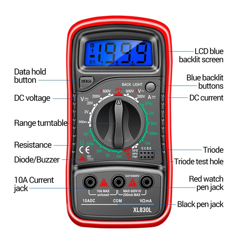 XL830L Digital Profissional Multimeter Electric LCD Voltmeter Ammeter AC DC Voltage Tester OHM Tester Electrician Tools
XL830L Digital Profissional Multimeter Electric LCD Voltmeter Ammeter AC DC Voltage Tester OHM Tester Electrician Tools