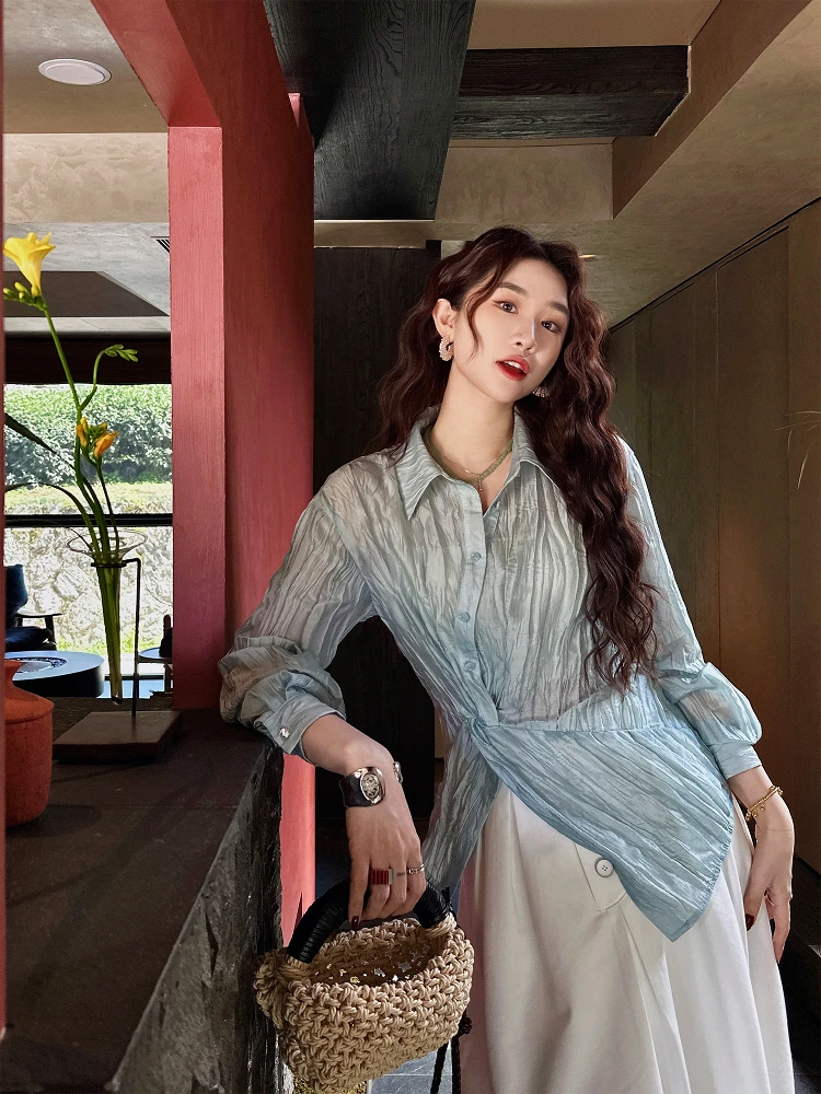 Sange Bla Flower Women's irt Acetate Crepe Airy Waist-Cinching Thin Blouse Commute Sle Loose Fit Long Sve Printed
Sange Bla Flower Women's irt Acetate Crepe Airy Waist-Cinching Thin Blouse Commute Sle Loose Fit Long Sve Printed
