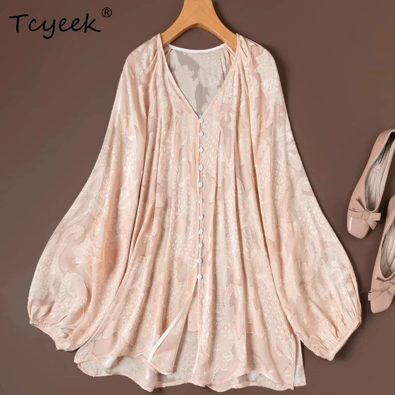 Tcyeek 100% Real Silk Shirts for Women 2026 Spring Exquisite Elegant Semi-transparent Pink Tops Clothing for Woman Chemise Femme
Tcyeek 100% Real Silk Shirts for Women 2026 Spring Exquisite Elegant Semi-transparent Pink Tops Clothing for Woman Chemise Femme