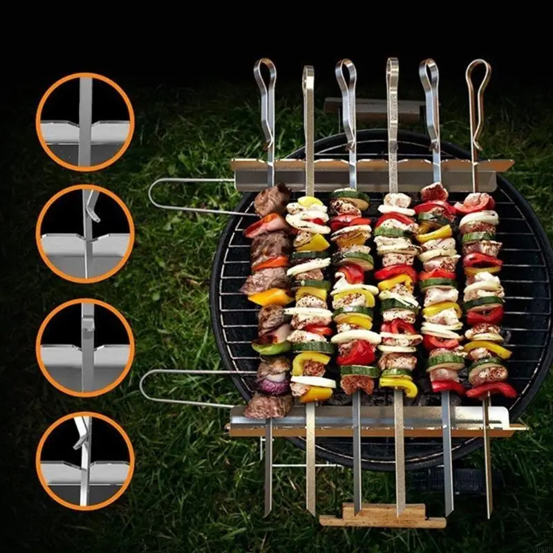 H58B Reusable BBQ Skewer Set Stainless Steel Barbecue Rack with 6Pcs BBQ Skewers 
H58B Reusable BBQ Skewer Set Stainless Steel Barbecue Rack with 6Pcs BBQ Skewers