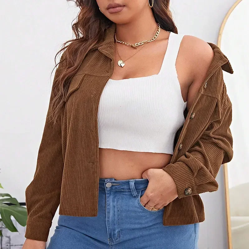 Plus Size Turn Down Collar Corduroy Bomber Jackets Women Casual Loose Short Velvet Coats Autumn Brown Long Sleeve Outwear
Plus Size Turn Down Collar Corduroy Bomber Jackets Women Casual Loose Short Velvet Coats Autumn Brown Long Sleeve Outwear