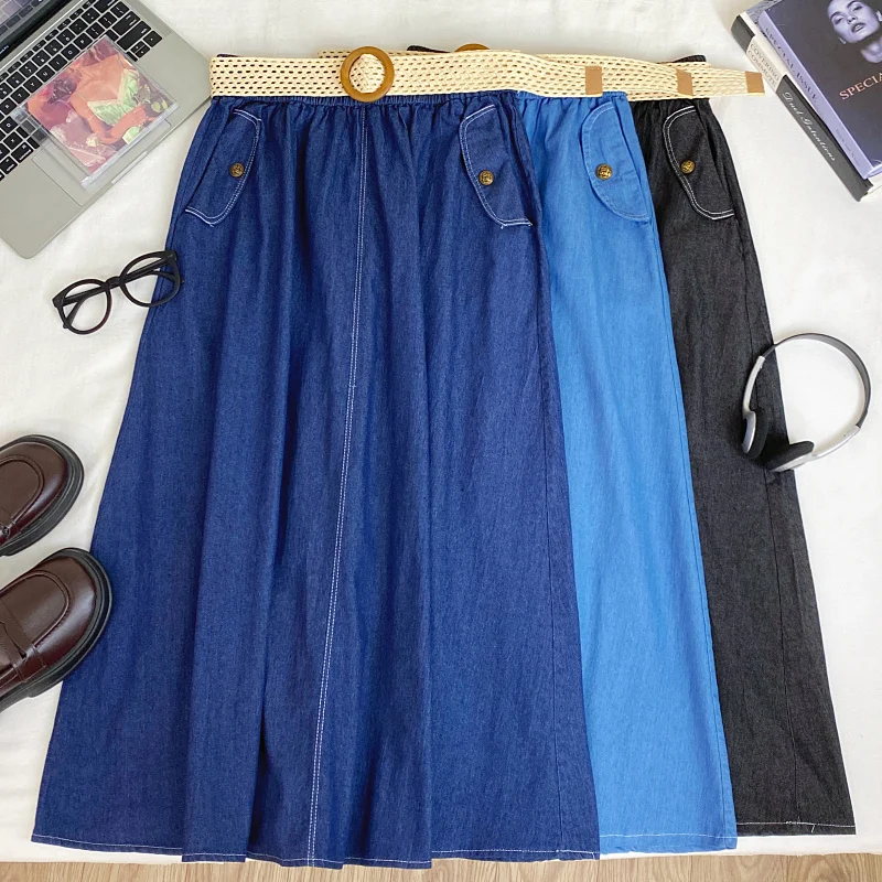 Loose A-Line Denim Skirt Women's Casual Drapey Pleated High Waist Elastic Waist Spring Summer Korean Style Half-length Skirt
Loose A-Line Denim Skirt Women's Casual Drapey Pleated High Waist Elastic Waist Spring Summer Korean Style Half-length Skirt
