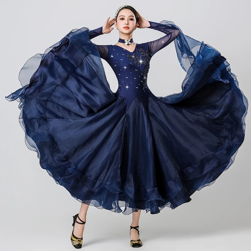 Ballroom Dance Dress Competition Suit Long Sleeve Blue Standard Professional Practice Suit Rhinestone Rose Red Team's Costumes
Ballroom Dance Dress Competition Suit Long Sleeve Blue Standard Professional Practice Suit Rhinestone Rose Red Team's Costumes
