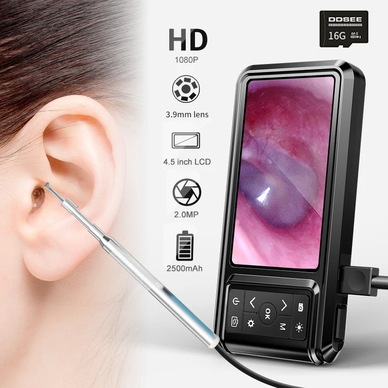 Digital Otoscope 3.9mm Lens Ear Inspection Camera 4.5 inch HD IPS Color Screen with 6 LED for Ear Nose
Digital Otoscope 3.9mm Lens Ear Inspection Camera 4.5 inch HD IPS Color Screen with 6 LED for Ear Nose