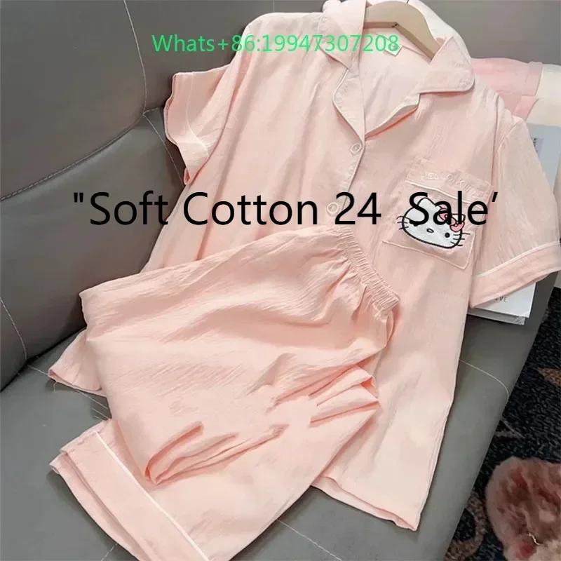 New Hello Kitty pink women's pajamas three-piece set of short-sleeved shorts and trousers Hello Kitty cotton casual loungewear
New Hello Kitty pink women's pajamas three-piece set of short-sleeved shorts and trousers Hello Kitty cotton casual loungewear