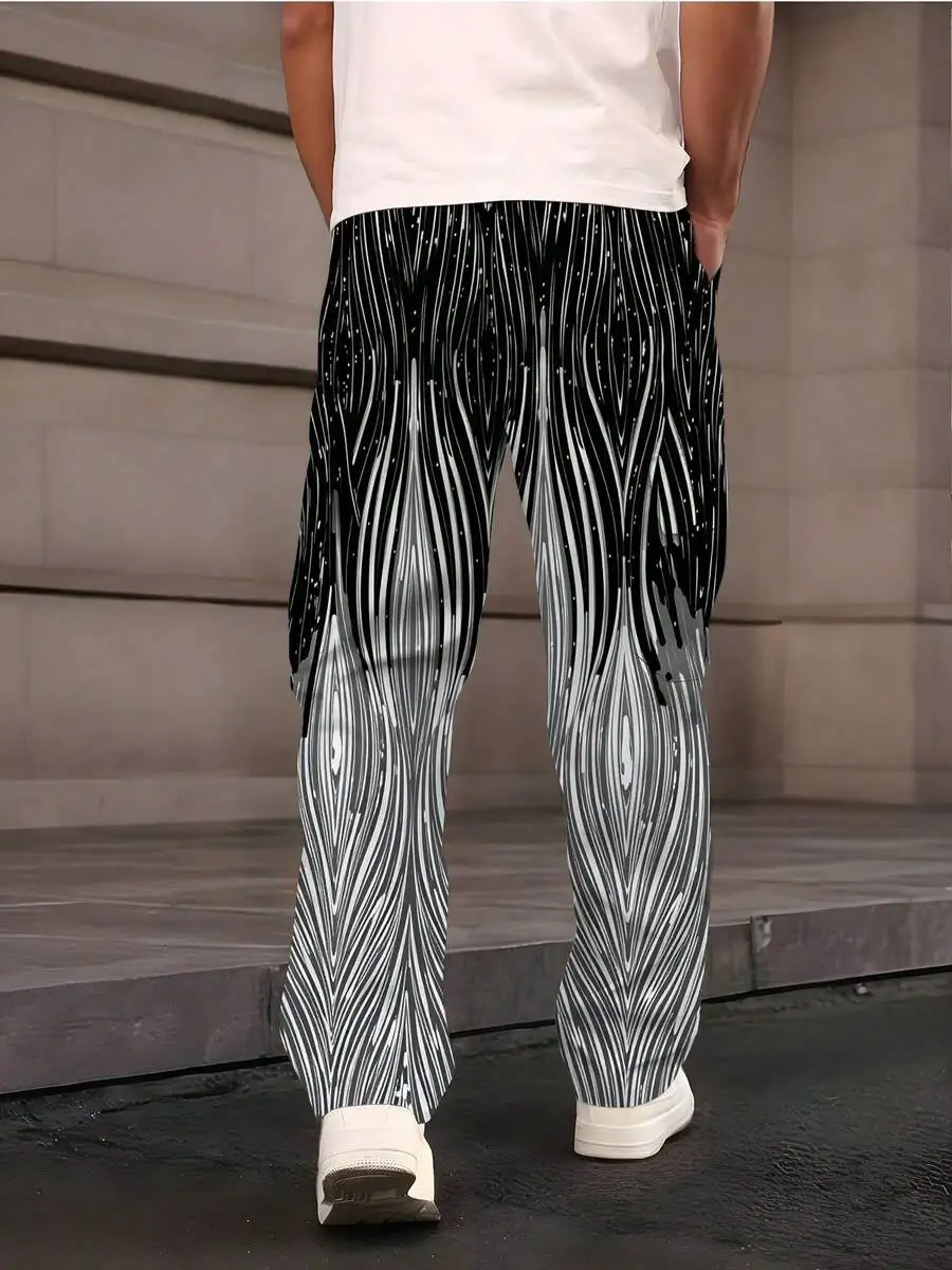 Mens Casual Straight Leg Pants With Abstract Stripe Print Elastic Drawstring Waist Multi Pocket
Mens Casual Straight Leg Pants With Abstract Stripe Print Elastic Drawstring Waist Multi Pocket