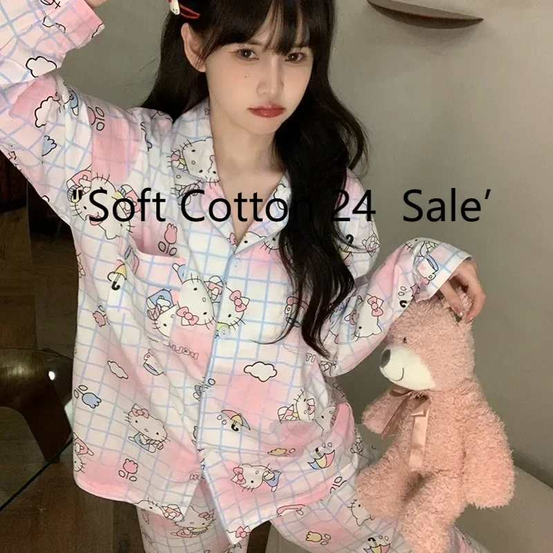 Hello Kitty women's pajamas, cartoon spring and summer, sweet wind long-sleeved trousers two-piece set, Hello Kitty loungewear
Hello Kitty women's pajamas, cartoon spring and summer, sweet wind long-sleeved trousers two-piece set, Hello Kitty loungewear