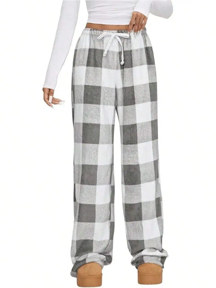 Womens Fuzzy Plaid Pajama Pants High Waisted Drawstring Wide Leg Lounge Pants
Womens Fuzzy Plaid Pajama Pants High Waisted Drawstring Wide Leg Lounge Pants