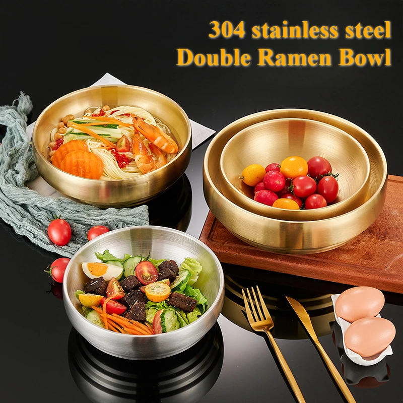 304 Stainless steel cold noodle bowl, golden double-layer anti-scalding noodle mixing household ramen soup bowl
304 Stainless steel cold noodle bowl, golden double-layer anti-scalding noodle mixing household ramen soup bowl