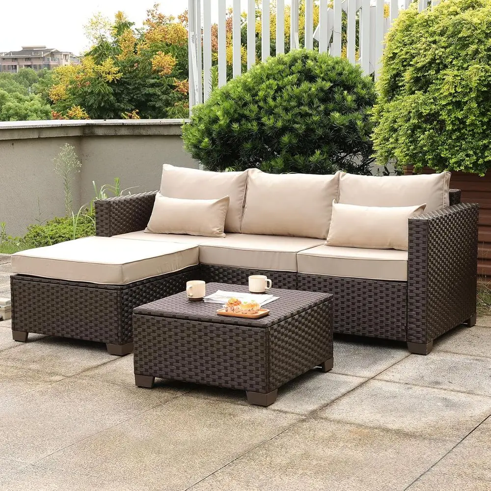 Khaki 3-Piece Outdoor Patio Sectional with Ottoman, Storage Table, and Weather-Resistant Cushions
Khaki 3-Piece Outdoor Patio Sectional with Ottoman, Storage Table, and Weather-Resistant Cushions