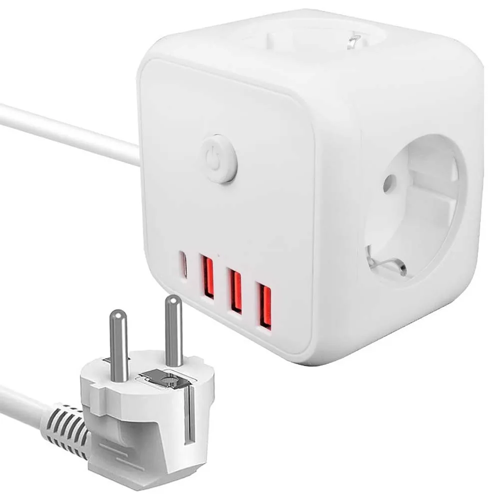 USB-розетка с проводным переключателем, 3 розетками переменного тока и 4 USB-портами Компактный дизайн для организации рабочего пространства или использования в путешествиях
USB-розетка с проводным переключателем, 3 розетками переменного тока и 4 USB-портами Компактный дизайн для организации рабочего пространства или использования в путешествиях