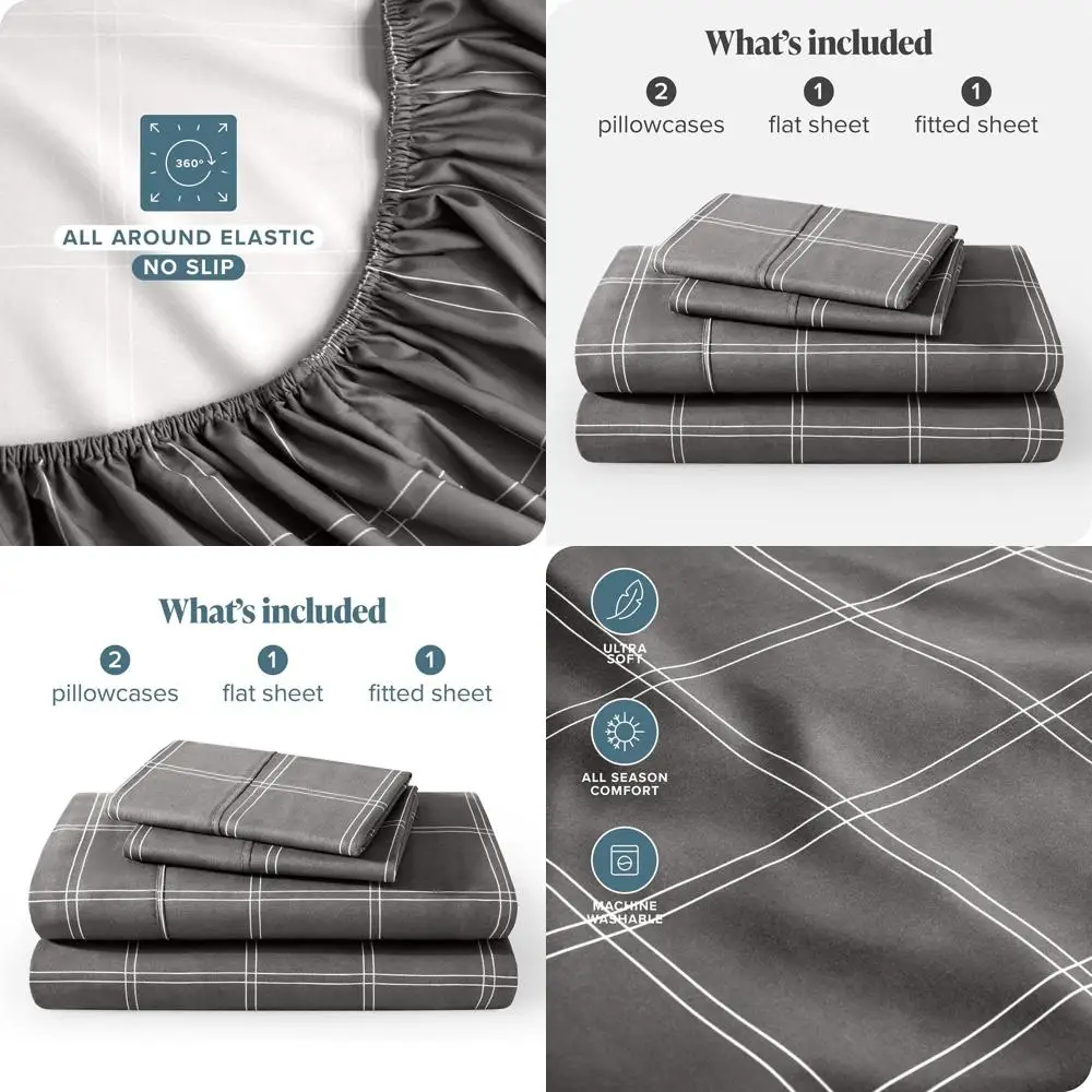 Ultra-Soft 1800 Series Microfiber Double Brushed Queen Sheet Set with Deep Pockets and Easy Fit, Modern Plaid Pattern in Grey an
Ultra-Soft 1800 Series Microfiber Double Brushed Queen Sheet Set with Deep Pockets and Easy Fit, Modern Plaid Pattern in Grey an