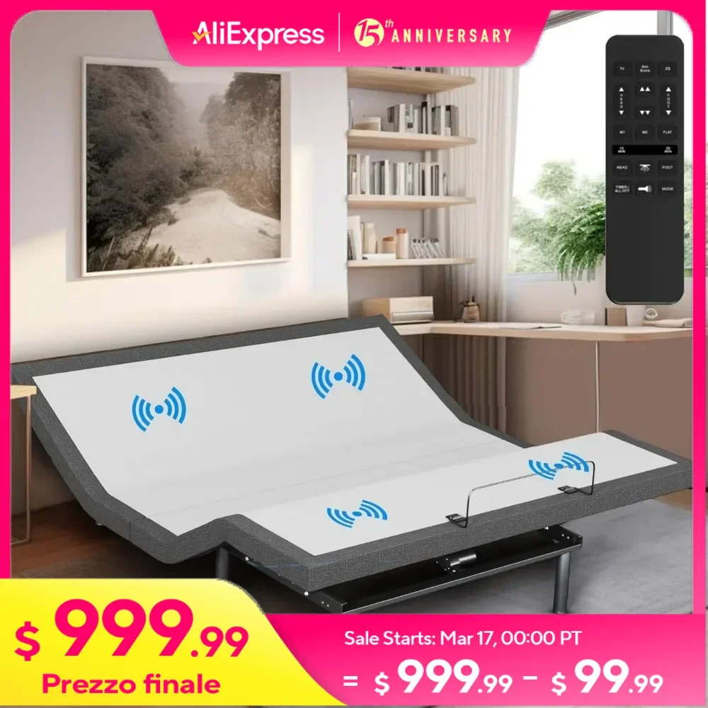 Queen Adjustable Bed Frame with Wireless Remote, Head & Foot Incline, Dual USB Charge, Under-Bed Nightlights, Massage Bed Frame
Queen Adjustable Bed Frame with Wireless Remote, Head & Foot Incline, Dual USB Charge, Under-Bed Nightlights, Massage Bed Frame