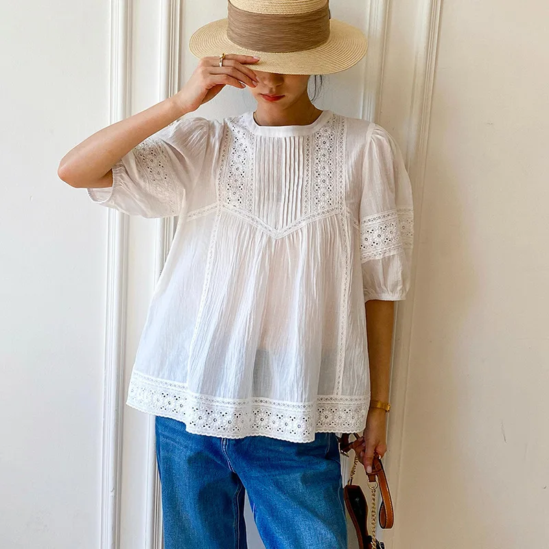Белая французская блузка с круглым вырезом и вышивкой кружевом, шикарная повседневная рубашка из натуральных волокон, лето 2026
Белая французская блузка с круглым вырезом и вышивкой кружевом, шикарная повседневная рубашка из натуральных волокон, лето 2026