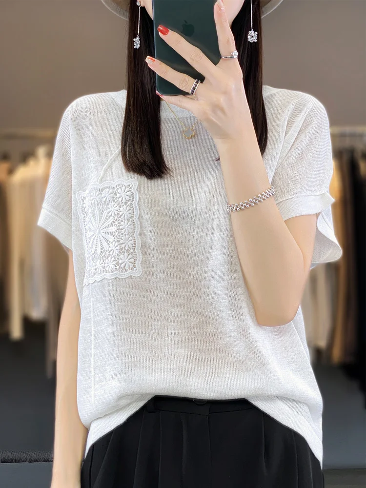 Женская тонкая летняя футболка с вышивкой Hollow ket ort Sve, новый вязаный топ из бамбукового волокна для поездок на работу
Женская тонкая летняя футболка с вышивкой Hollow ket ort Sve, новый вязаный топ из бамбукового волокна для поездок на работу