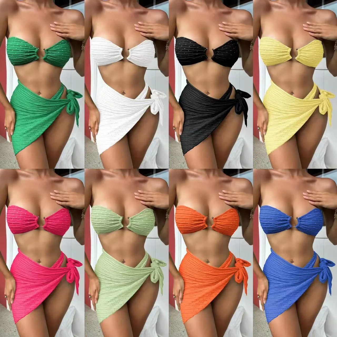 2026 Bikini Woman 2026 Bandage Top Wrap Skirt Thong Bottom Bikinis Solid Color Ruched Fabric Swimwear Metal Ring Detail Two
2026 Bikini Woman 2026 Bandage Top Wrap Skirt Thong Bottom Bikinis Solid Color Ruched Fabric Swimwear Metal Ring Detail Two