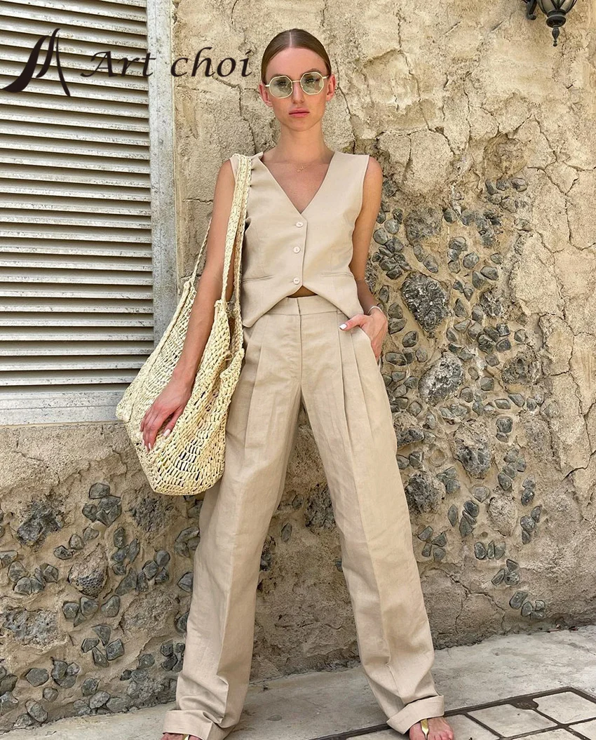 2024 Women Summer Cotton Linen Sleeveless Vest Vest Trousers Suit European And American New Casual Fashion Two-piece Set
2024 Women Summer Cotton Linen Sleeveless Vest Vest Trousers Suit European And American New Casual Fashion Two-piece Set
