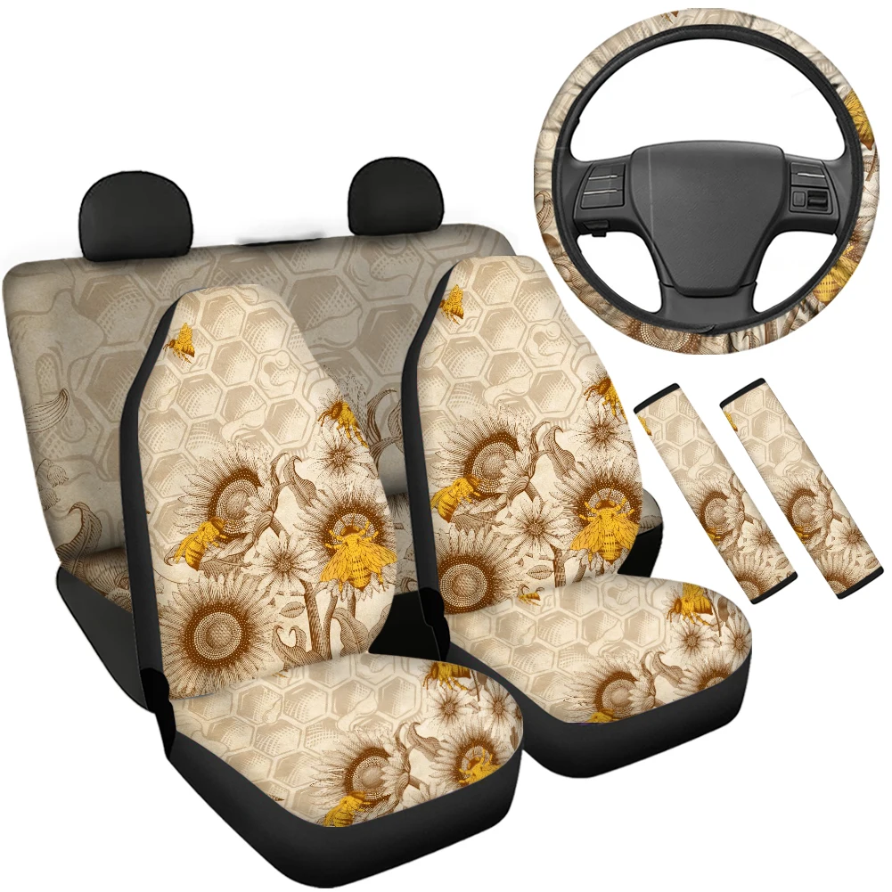 Bees with Sunflowers Printed Universal Vehicle Seat Covers Sturdy Steering Wheel Soft Cover Seat Belt Sets Covers Non-slip 6PCS
Bees with Sunflowers Printed Universal Vehicle Seat Covers Sturdy Steering Wheel Soft Cover Seat Belt Sets Covers Non-slip 6PCS