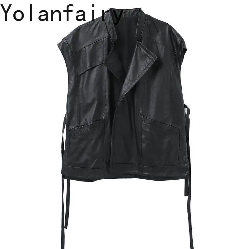 YOLANFAIRY Genuine Sheepskin Vests Women Korean Style Notch Lapel Slim Fit Sleeveless Real Leather Vest Lace-up Gilet Outerwear
YOLANFAIRY Genuine Sheepskin Vests Women Korean Style Notch Lapel Slim Fit Sleeveless Real Leather Vest Lace-up Gilet Outerwear