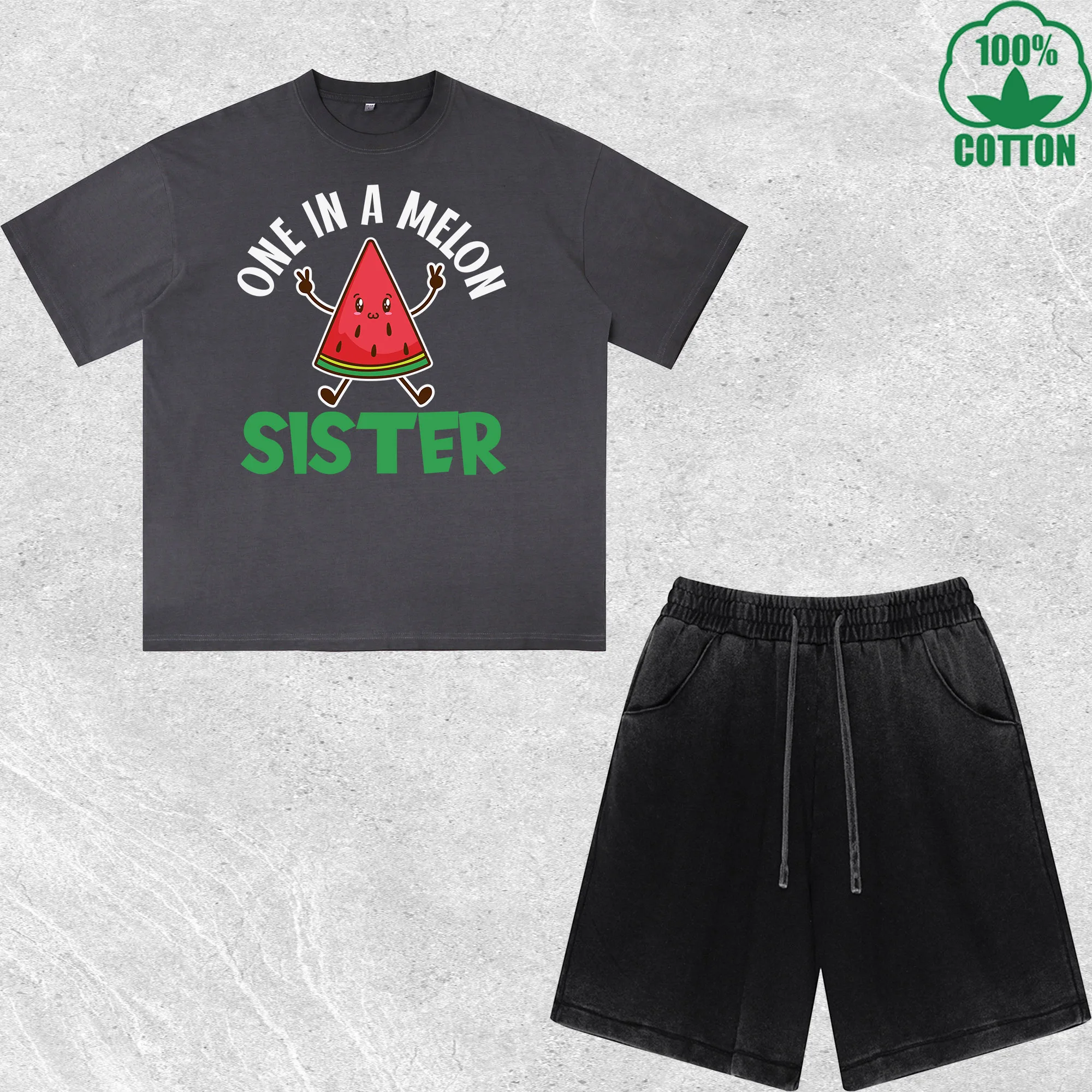 One in a Melon Sister Printed Dirty Wash T-Shirt Shorts Set Multicolor Combo Loose Trendy Fashionable 100%Cotton
One in a Melon Sister Printed Dirty Wash T-Shirt Shorts Set Multicolor Combo Loose Trendy Fashionable 100%Cotton