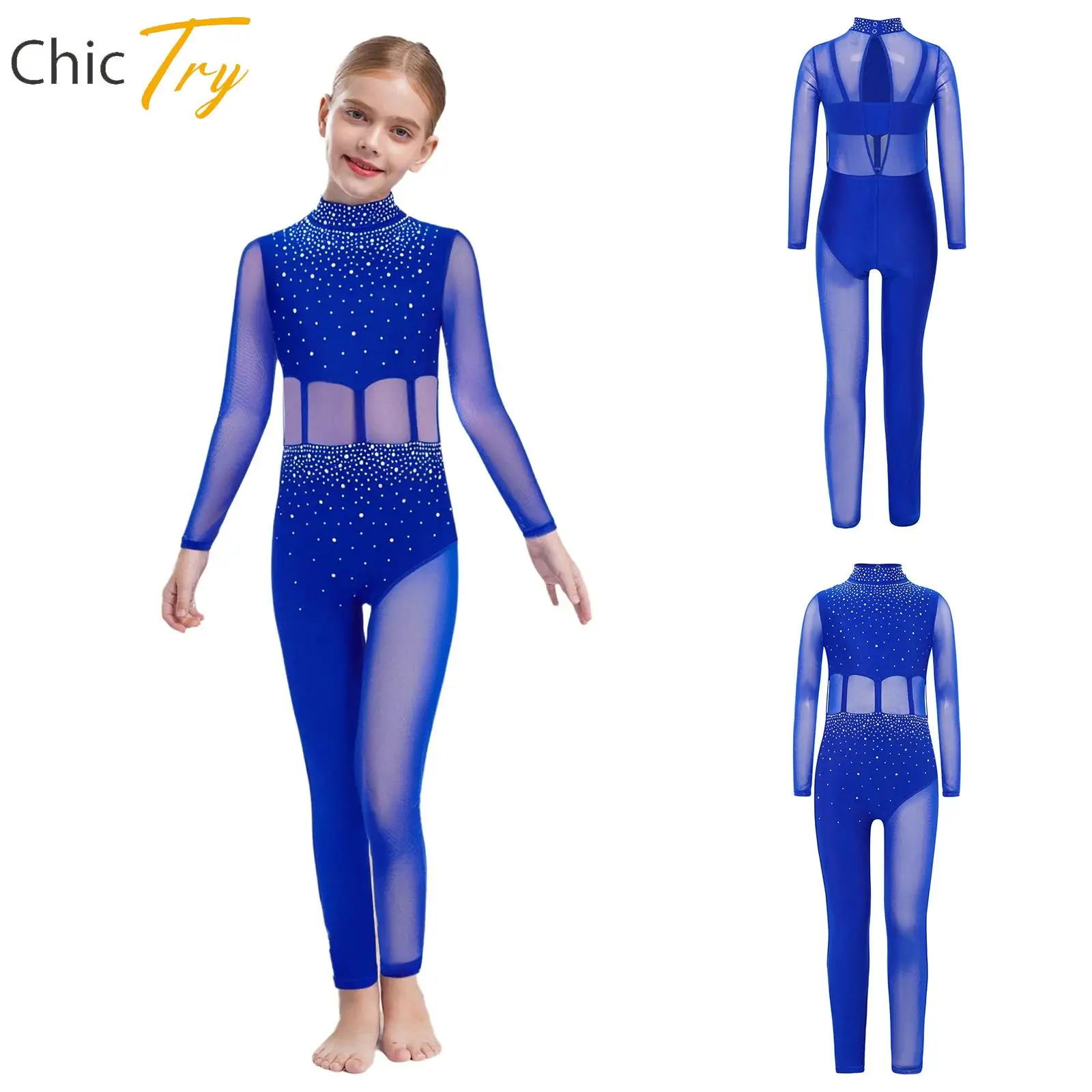 Kids Girls Sheer Mesh Patchwork Full Body Leotard Long Sleeve Sparkly Rhinestones Jumpsuit for Gymnastics Dance Figure Skating 
Kids Girls Sheer Mesh Patchwork Full Body Leotard Long Sleeve Sparkly Rhinestones Jumpsuit for Gymnastics Dance Figure Skating