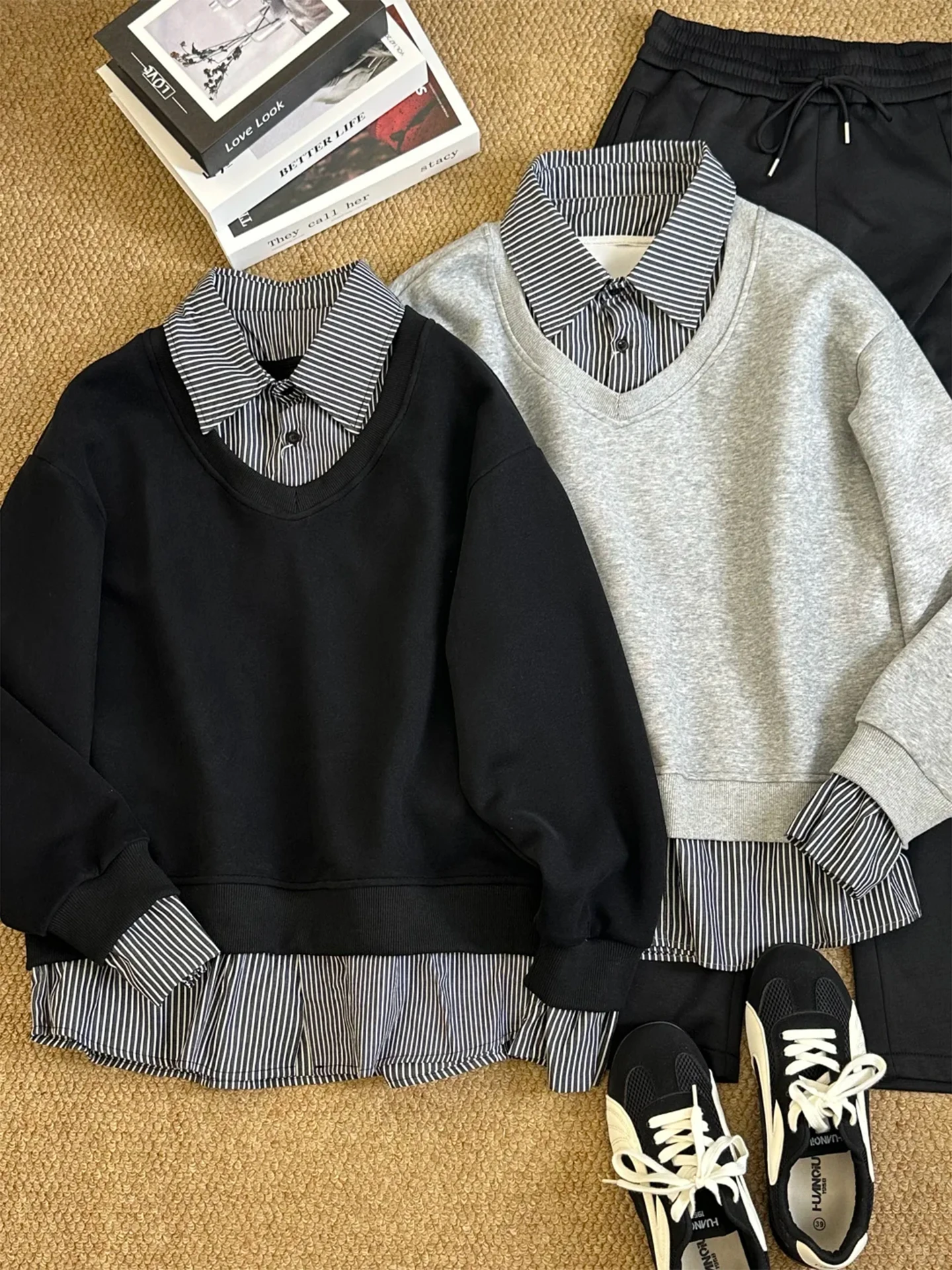 Casual Loose Women's Sweatshirt Collar Shirt Design Color Block Patchwork Korean Style Cotton Long Sleeve Autumn Top
Casual Loose Women's Sweatshirt Collar Shirt Design Color Block Patchwork Korean Style Cotton Long Sleeve Autumn Top