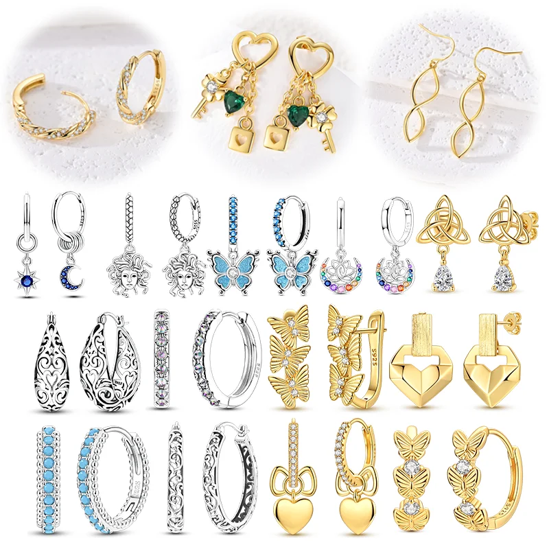 New In 925 SterlingSilver Hoop Earrings Butterfly Knot Clover Key Fit Women Sparkling Classic Wedding Jewelry Gifts
New In 925 SterlingSilver Hoop Earrings Butterfly Knot Clover Key Fit Women Sparkling Classic Wedding Jewelry Gifts