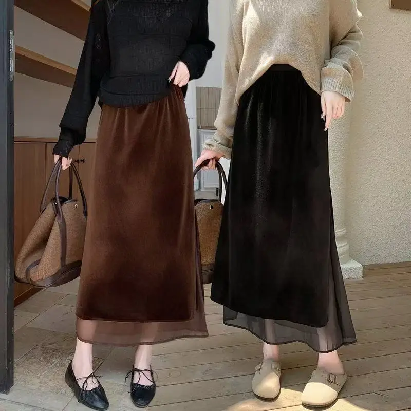 Новая бархатная сетчатая юбка, женская мода, осень-зима, элегантная прямая юбка трапециевидной формы с высокой талией и разрезом по бокам, длинные юбки Jupe
Новая бархатная сетчатая юбка, женская мода, осень-зима, элегантная прямая юбка трапециевидной формы с высокой талией и разрезом по бокам, длинные юбки Jupe